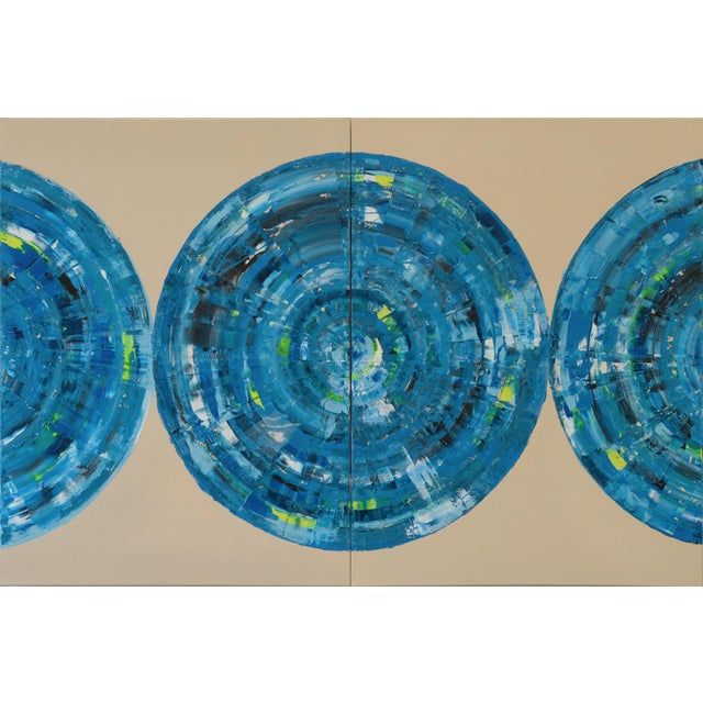 Blue Circle Diptych I, Contemporary Painting on Canvas For Sale