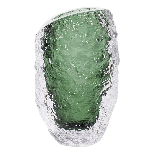 Emerald Crystalized Glass Vase- Medium For Sale