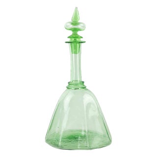 Vintage Green Glass Decanter, 1930s For Sale