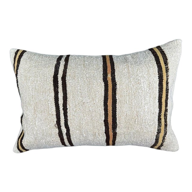Turkish Hemp Pillow Cushion Natural Beige Brown Pillow Cushion Cover 16" x 24" For Sale