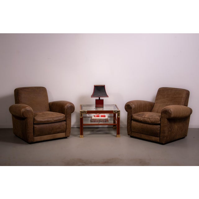 Wood Mickey Chairs in Nabuk Camel Leather by Baxter, 1998, Set of 2 For Sale - Image 7 of 14