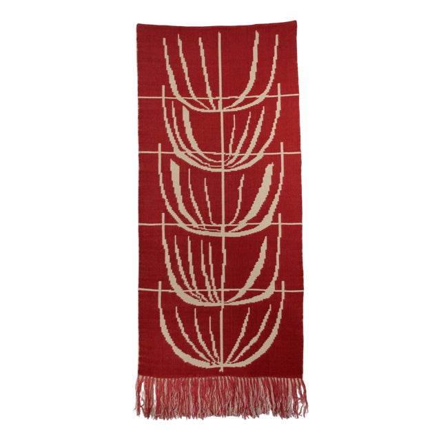 Red Wool Wall Tapestry with Abstract Nature Motifs, 1960s For Sale