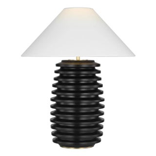 Kelly Wearstler by Visual Comfort Signature Crenelle 27" Stacked Table Lamp in Ebonized Birch with Linen Shade For Sale