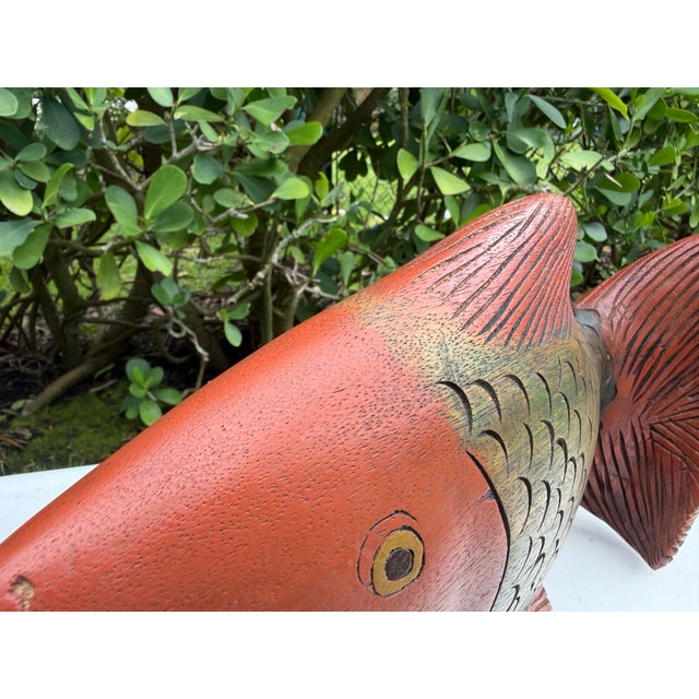 Vintage Hand-Carved Folk Art Fish Sculpture For Sale In Naples, FL - Image 6 of 12