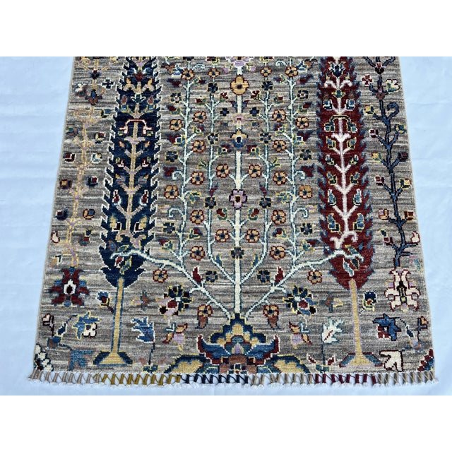 Textile Hand-Knotted Cypress Tree of Life Runner With Palmettes in Grey, 2'9" X 6'11" For Sale - Image 7 of 9