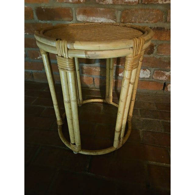 Vintage Bamboo and Wicker Side Table/Plant Stand For Sale - Image 9 of 11