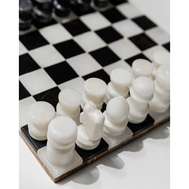 Stone Vintage Black and White Marble Chessboard, Italy, 1960s, Set of 33 For Sale - Image 7 of 11