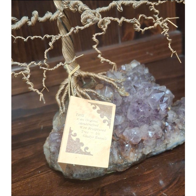 Mid-Century Modern Vintage MCM Gladys Russell Wire Tree Sculpture on Amethyst Base - Signed For Sale - Image 3 of 6
