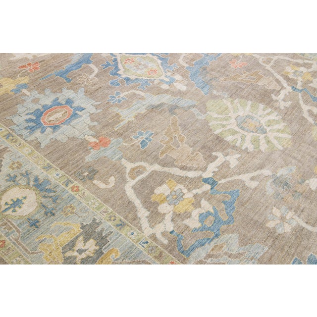 Beige 11 X 14 Modern Designed Sultanabad Wool Rug Handmade in Warm Beige For Sale - Image 8 of 13