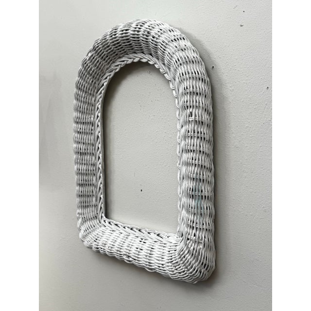 Contemporary Vintage Boho Chic Coastal White Wicker Painted Arched Wall Picture Frame For Sale - Image 3 of 10