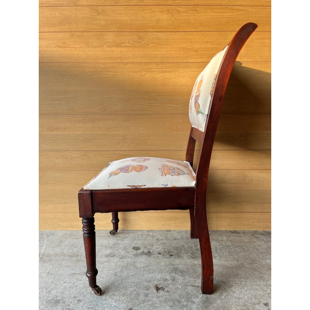 Traditional Antique Accent Chair With Faberge Upholstery For Sale - Image 3 of 11