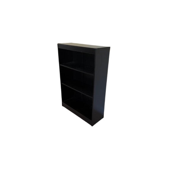 Black wooden Pottery Barn teen bookshelf with two shelves. See other listings for matching bed, desk and chair.
