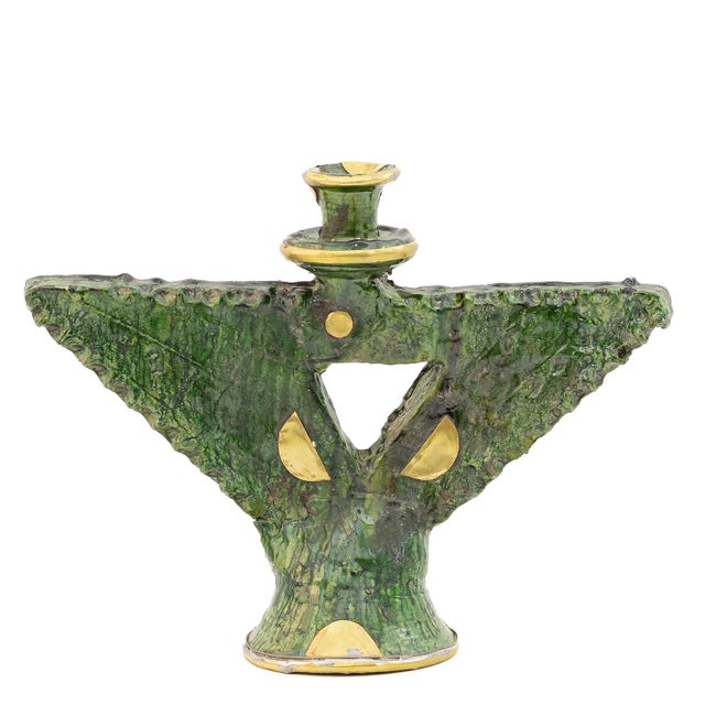 Contemporary Tamegroute Green Glazed Ceramic Candle Holder | One of a Kind For Sale - Image 3 of 6