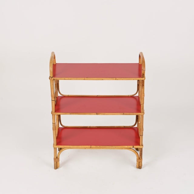 Italian Bookcase in Rattan and Red Laminate from Vivai del Sud, 1970s For Sale - Image 6 of 15