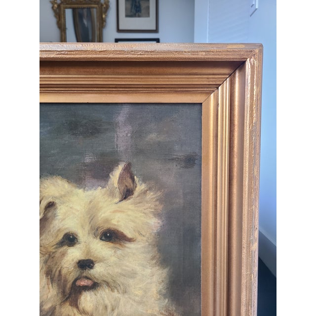 White Antique 19th Century Victorian Oil Painting Portrait of a Terrier Dog For Sale - Image 8 of 14
