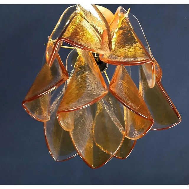 Vintage Ceiling Lamp in Murano Swallow Glass & in Amber-Colored Crystal, Venice, Italy, 1970s For Sale - Image 3 of 6
