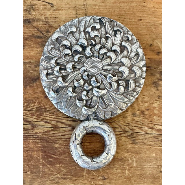Vintage Meiji Period Sterling Silver Flower Hand Mirror For Sale - Image 11 of 12