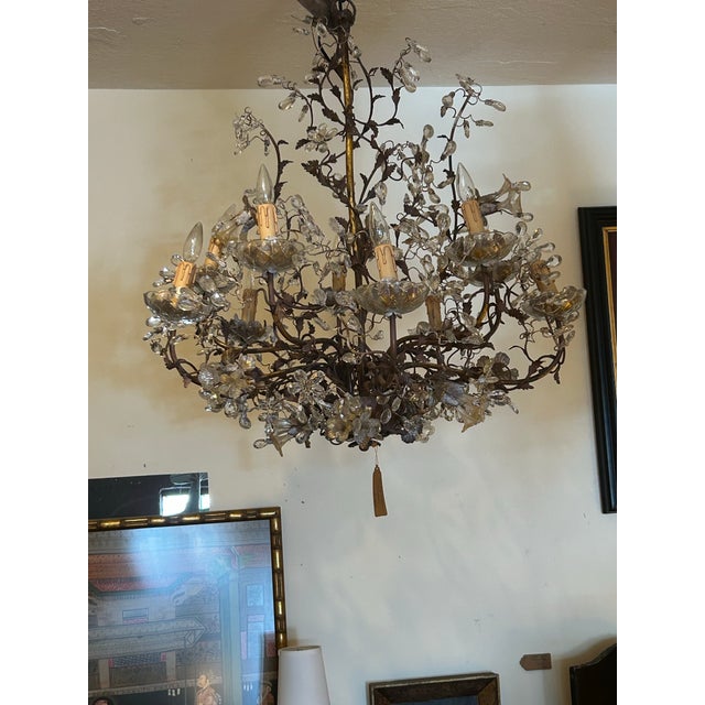 Transparent Vintage Italian Crystal and Gilt Metal Chandelier For Sale - Image 8 of 9