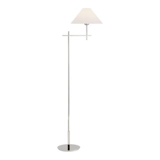 J. Randall Powers by Visual Comfort Signature Hackney Bridge Arm Floor Lamp in Polished Nickel with Linen Shade For Sale