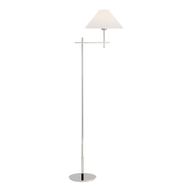 J. Randall Powers by Visual Comfort Signature Hackney Bridge Arm Floor Lamp in Polished Nickel with Linen Shade For Sale