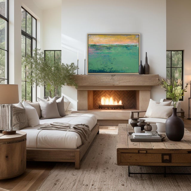 Emerald Reverie - Abstract Seascape Painting Reproduction Print - 30x40 Horizontal, Framed For Sale - Image 4 of 5