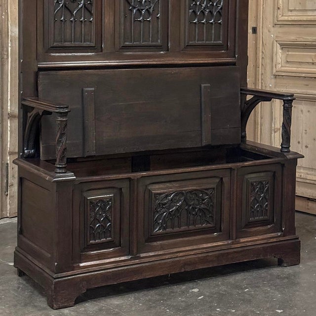 19th Century French Gothic Hall Bench With Trunk For Sale - Image 12 of 17