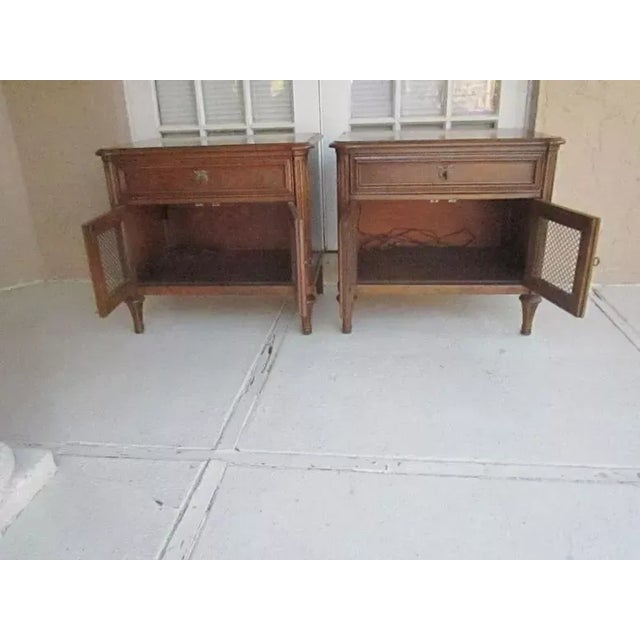 Vintage Henredon French Provincial Mesh Door Nightstands End Tables Set of 2 For Sale - Image 9 of 12