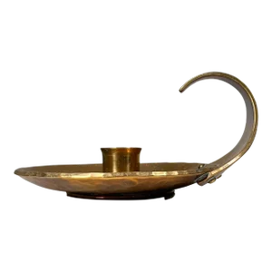 1989 Hb Sculptural Chamber Candle Holder Dish in Brass