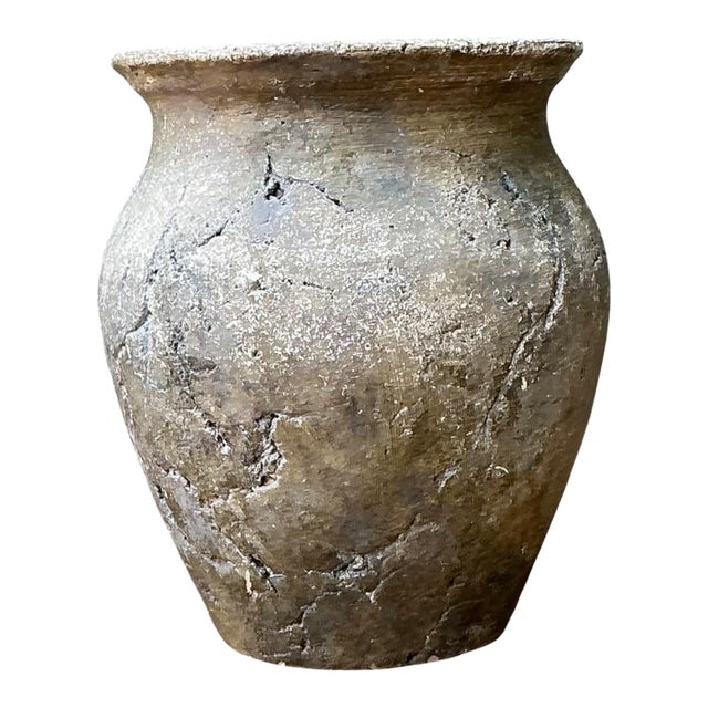 Vintage Textured Ceramic Pottery Vase For Sale