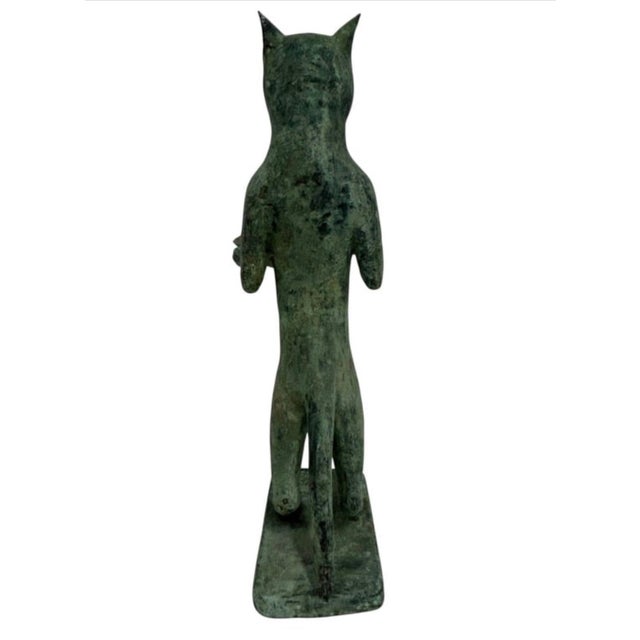 Metal Vintage Cast Bronze Anthropomorphic Cat Sculpture With Offering Bowl For Sale - Image 7 of 12
