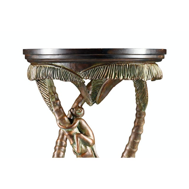 Hollywood Regency Vintage Round End Tables With Tropical Palm & Monkey Motif, a Pair For Sale - Image 3 of 6