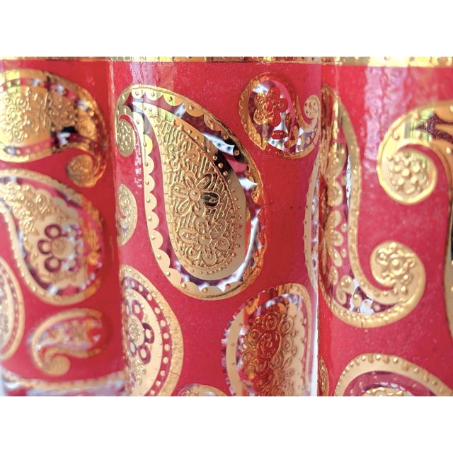 1940s 1940s Mid-Century Modern Culver Red and 22k Gold Paisley Tumbler Glasses, Set of 5 For Sale - Image 5 of 6