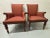 This is a pair of Ethan Allen Contemporary Italian Provincial Red Upholstered Dining Arm Chairs with Rattan Woven back &...