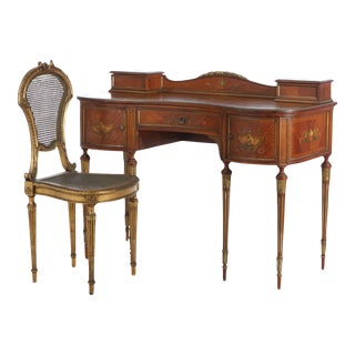 Antique French Style Adams Decorated Satinwood Vanity & Chair Circa 1900 - A Pair For Sale