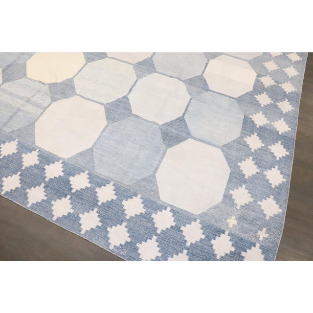 Antique Zabihi Collection Massive White Blue Indian Dhurrie Rug For Sale - Image 11 of 12