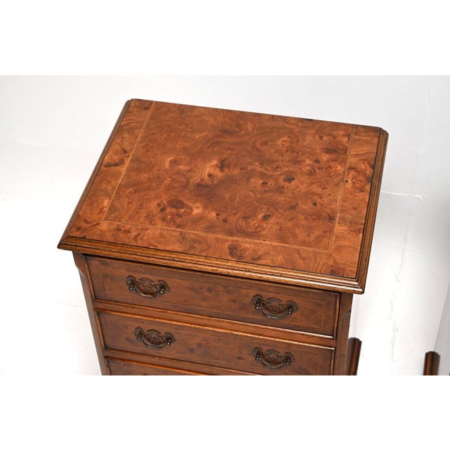 1930s Antique Georgian Burr Walnut Bedside Chest of Drawers, 1930, Set of 2 For Sale - Image 5 of 11