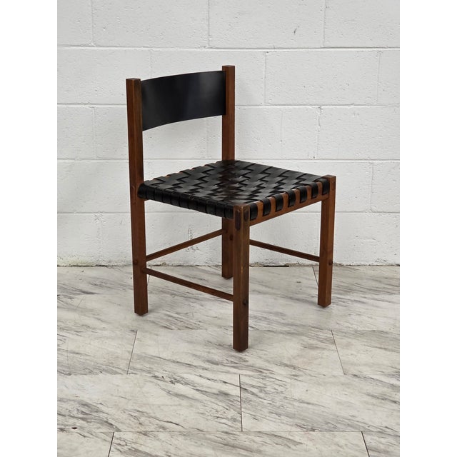 Beautiful Solid Walnut Framed Chair With Thick Black Leather Webbing & Back Support. Leather Is Soft & Supple while Frame...
