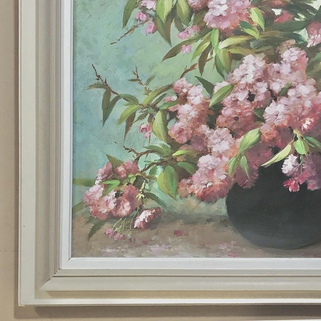 Antique Hand-Painted Still Life Oil on Canvas, Cherry Blossoms by E. Devos in Original Frame For Sale - Image 10 of 14