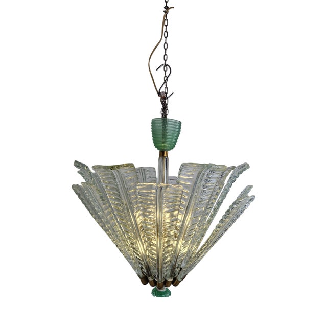 Model 5235 Chandelier in Glass and Brass by Tomaso Buzzi for Venini Murano, 1930s For Sale
