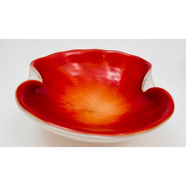 Red Vintage Venetian Murano Seguso Art Glass Cased Red and White Ashtray Italy 1960 For Sale - Image 8 of 12