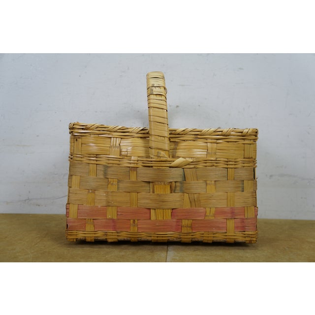 Vintage Woven Wicker Rattan Country Farmhouse Lidded Storage Basket 14" For Sale - Image 12 of 14