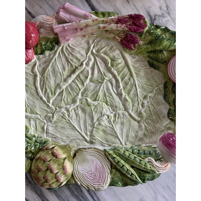 Ceramic Vintage Fitz and Floyd Majolica Style Large French Garden Platter For Sale - Image 7 of 12