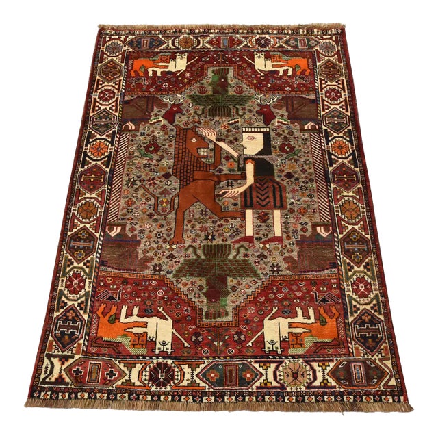 Qashqai Rug 3’7” X 5’1” Gray Wool Vintage Tribal Hand-Knotted Oriental Carpet For Sale