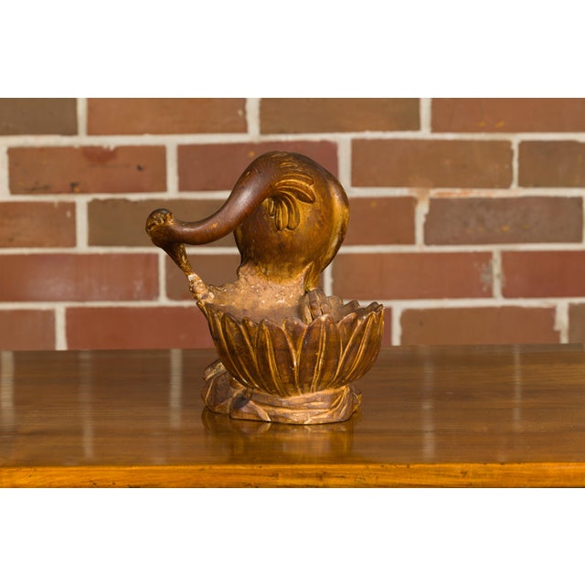 Italian Midcentury Carved Wooden Bowl with Crane and Leaf Motifs For Sale - Image 9 of 12