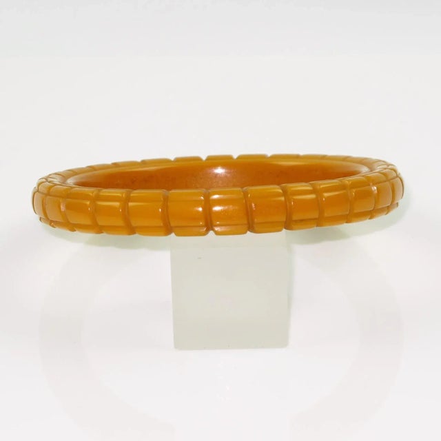 Bakelite Carved Bracelet Bangle Warm Butterscotch For Sale - Image 4 of 5