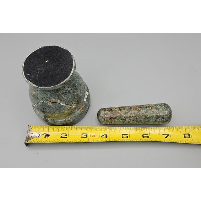 Vintage Green Solid Marble Mortar and Pestle For Sale - Image 9 of 9