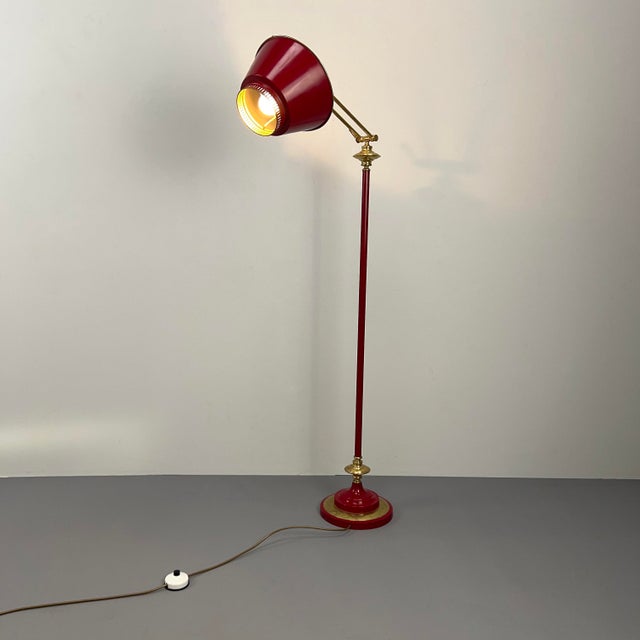 1950s Red Floor Lamp with Metal Shade, Italy, 1950s For Sale - Image 5 of 11