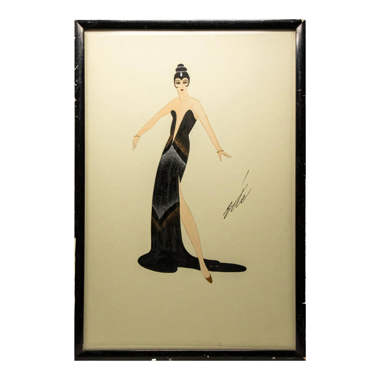 Mid 20th Century Erte' Black Gown | Chairish