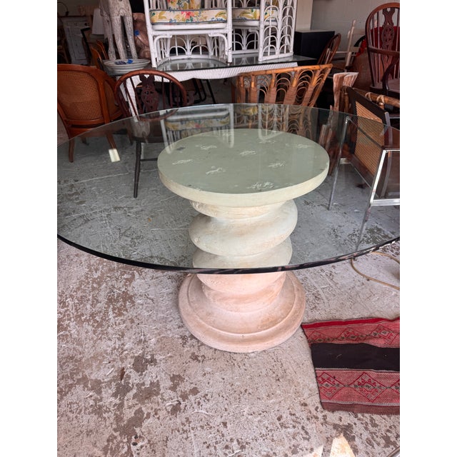 Michael Taylor 1970s Michael Taylor Style Plaster Pedestal Dining Table With 1/2” Glass Top For Sale - Image 4 of 7