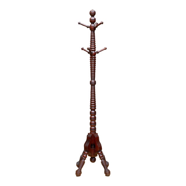 Antique Ribbed Mahogany Coat Rack For Sale